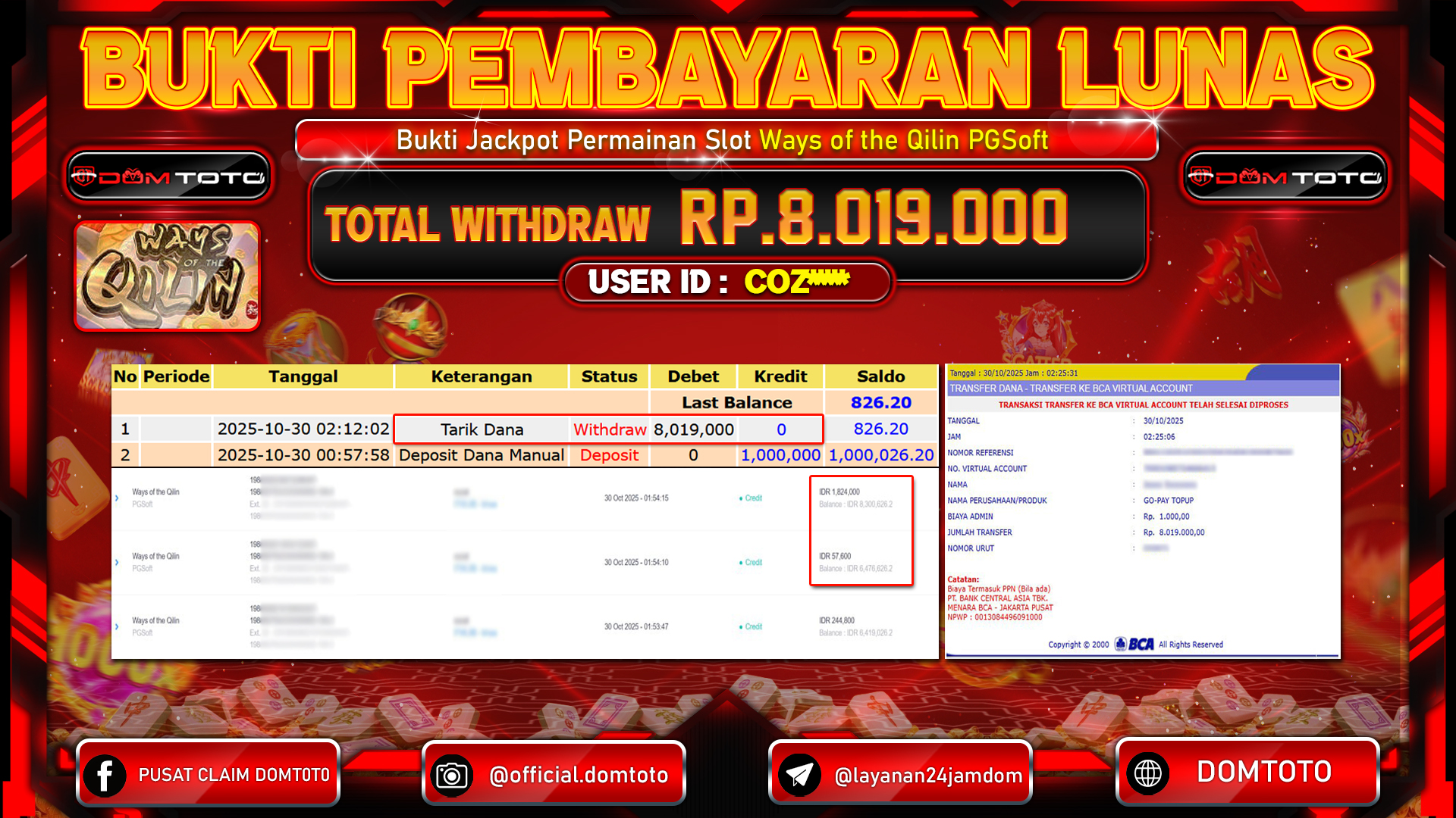 JACKPOT Slot Ways of the Qilin PGSoft 30 OKTOBER 2025